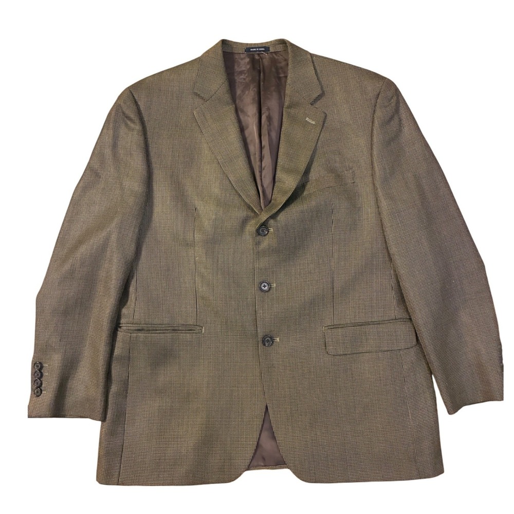 Ralph Ralph Lauren Silk Wool Houndstooth Blazer Mens 44R Olive Brown Vintage Y2K